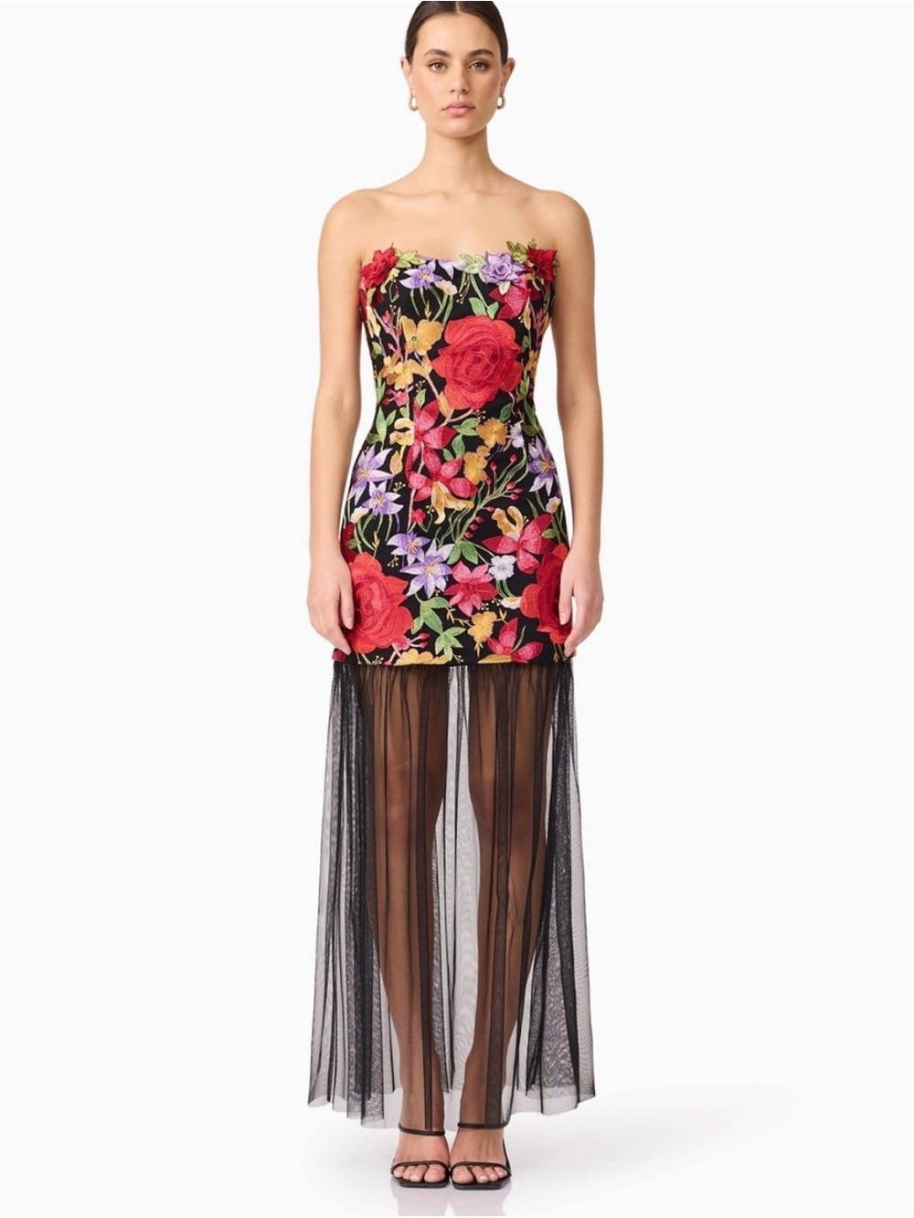 Elliatt Talia Black Strapless Floral Appliqué Maxi Dress